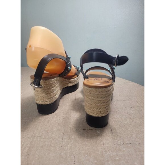 Zodiac Women's Size 6 Black Turquoise Studs Wedge Espadrilles sandals shoes 346 - Picture 4 of 10